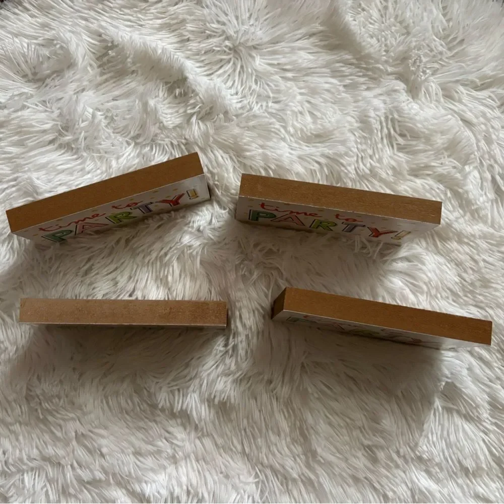 Wood Time to Party Decor Blocks Bundle of 4 Celebration Birthday Event Celebrate